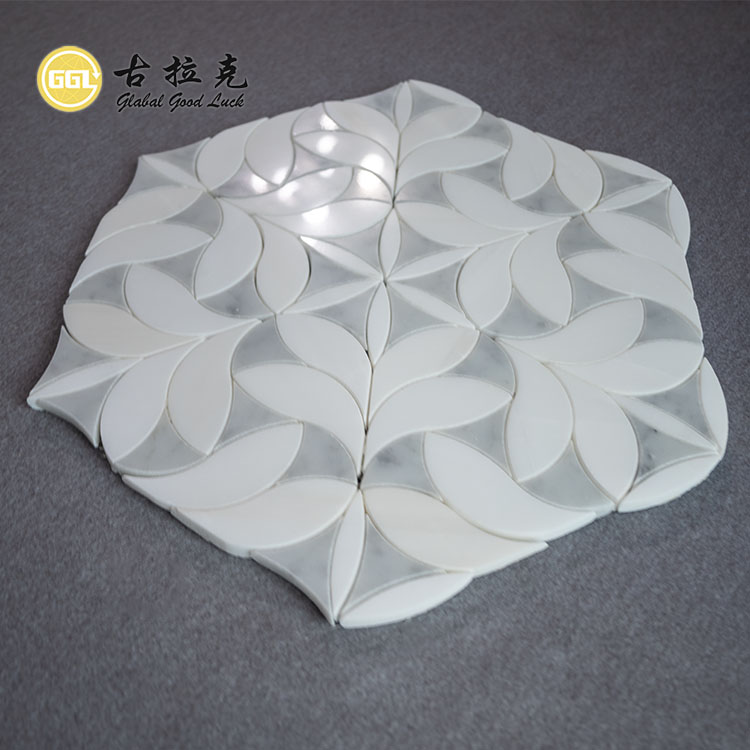 Elegant Design White Flower Marble Mosaic Waterjet Tile Wall Floor Marble Tile
