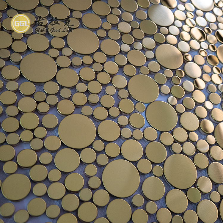 Metal Mosaic Golden Aluminium Bubble Round Mosaic For Interior Wall