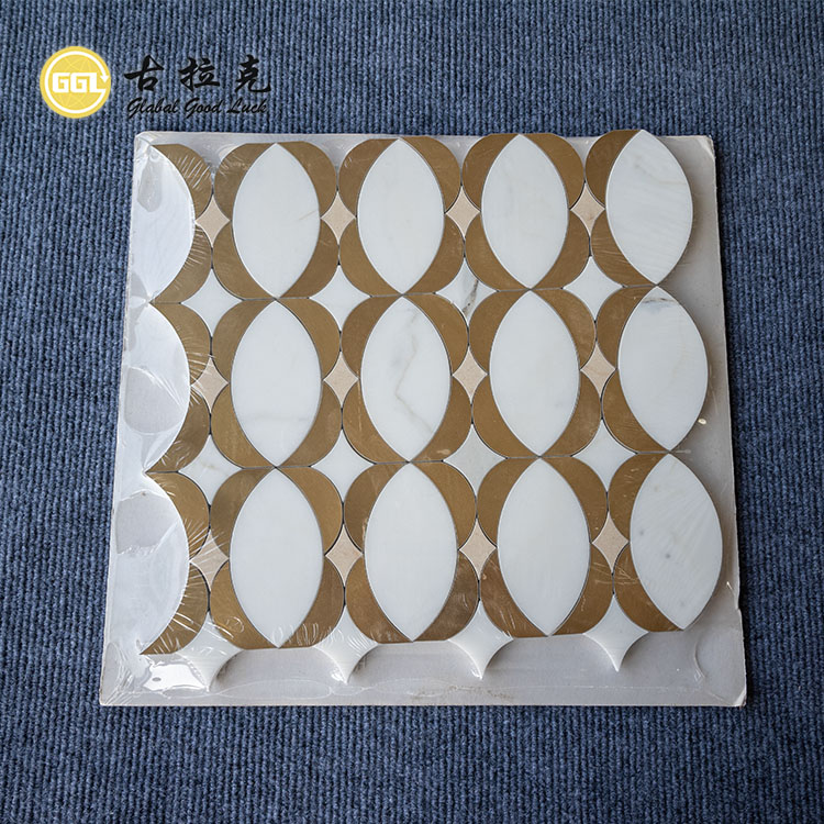 Calacatta White Marble Mix Brass Waterjet Mosaic Tile for Wall Floor Decor
