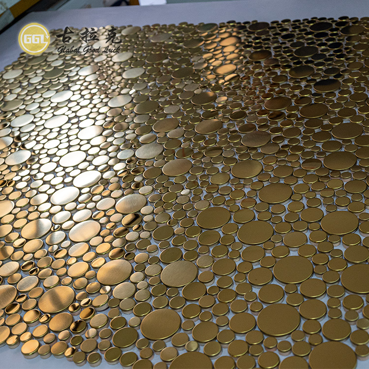 Metal Mosaic Golden Aluminium Bubble Round Mosaic For Interior Wall