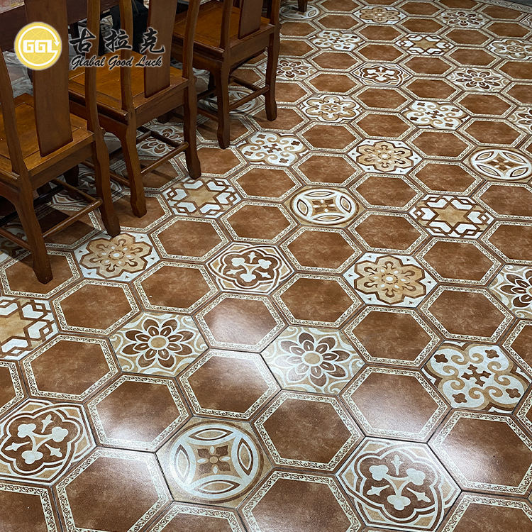 Brown Unique Flower Pattern Mixed Matt Surface for Flooring Decor