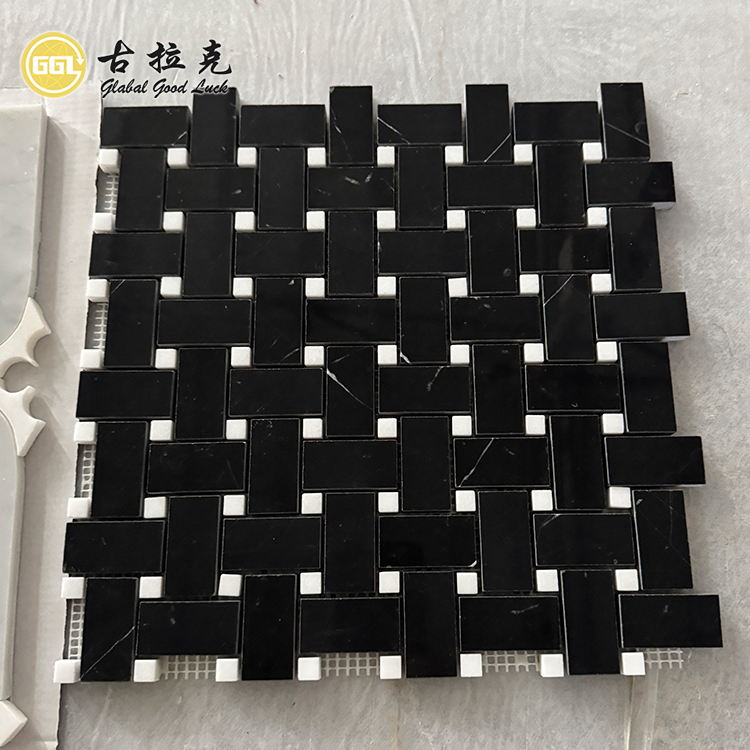 Nero Marquina Marble & White Dots Mosaic Tile for Home Wall Floor Decor