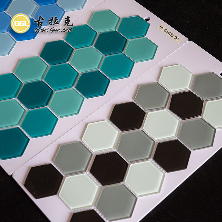 Modern Design Hexagon Shape Mix Color Crystal Glass Mosaic Tiles for Wall Decorative