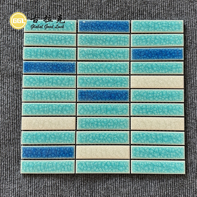 Blue Mix White Long Strip Ice Crack  Mosaic Ceramic Tiles For Wall and Floor