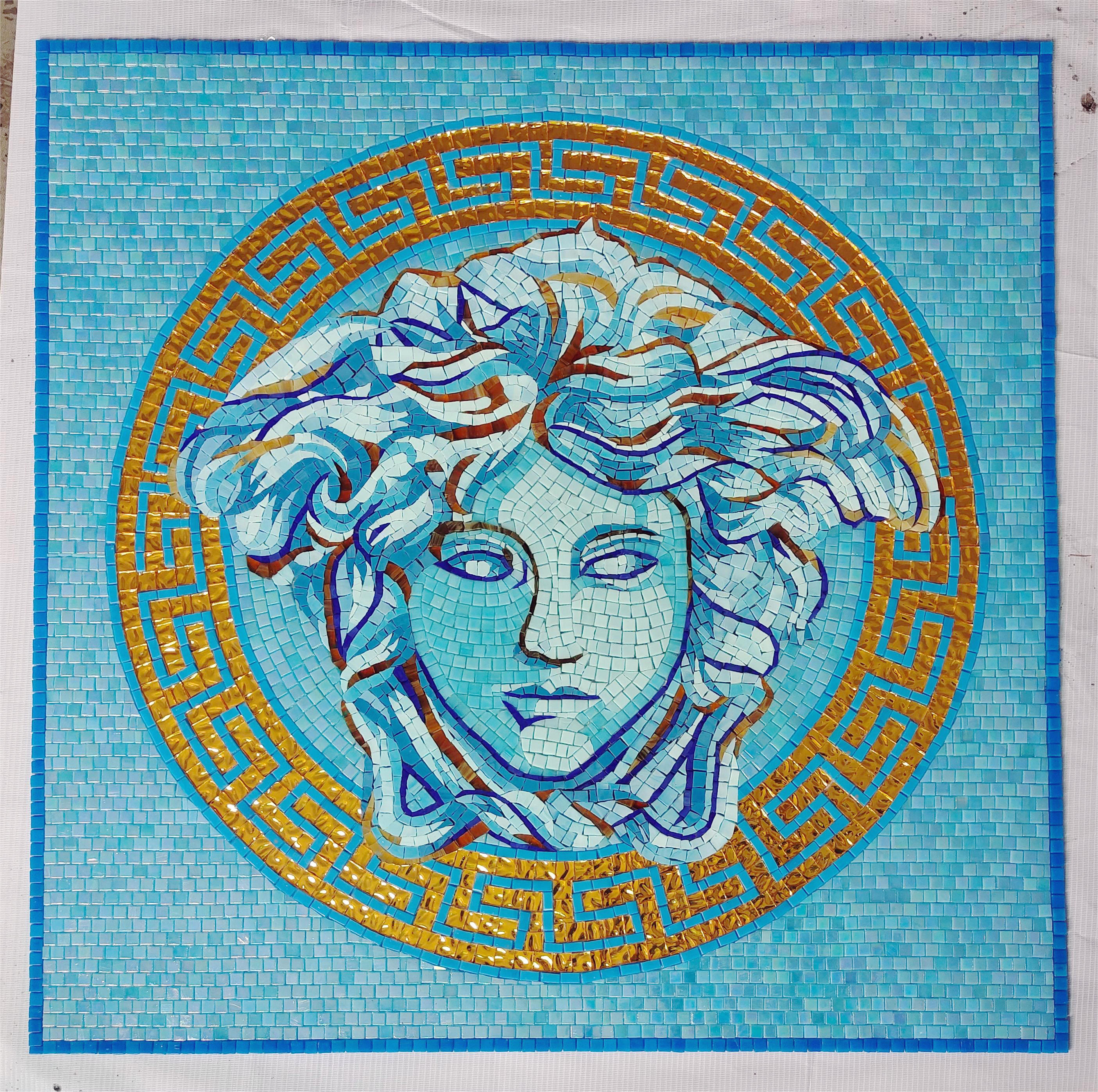 Customized Pattern Art Glass Mosaic Goddess Medusa Medallion for Wall Decor