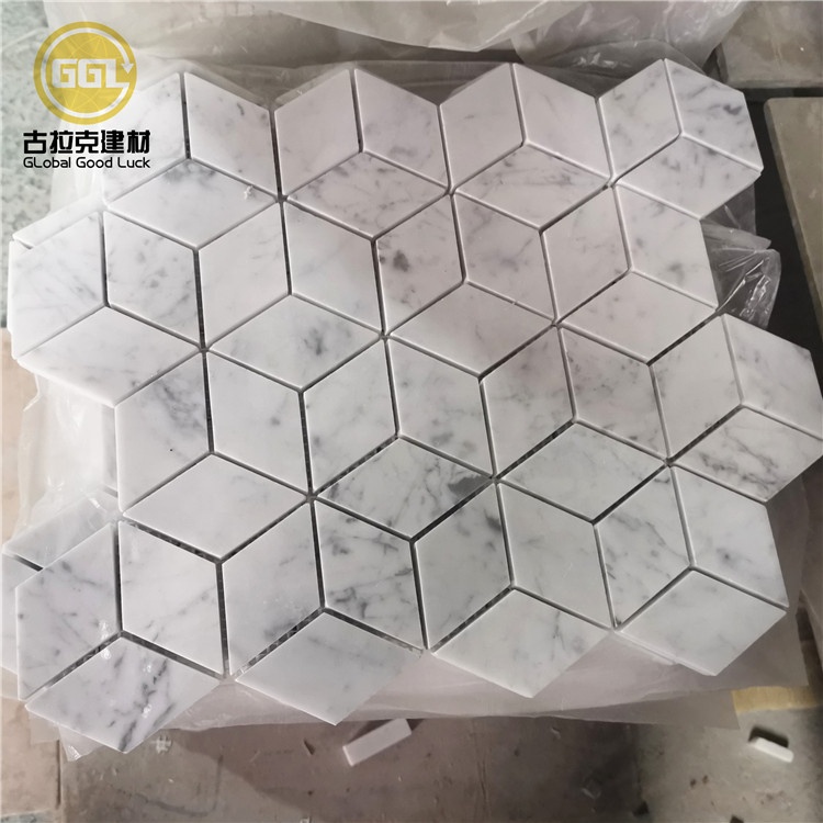 Hot Sale Wall Decoration Natural White Carrara Marble Stone Diamond Mosaic Tiles For Wall Decor