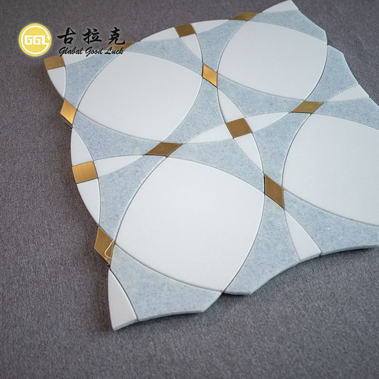 Marble Inlay With Brass Waterjet Mosaic Tile