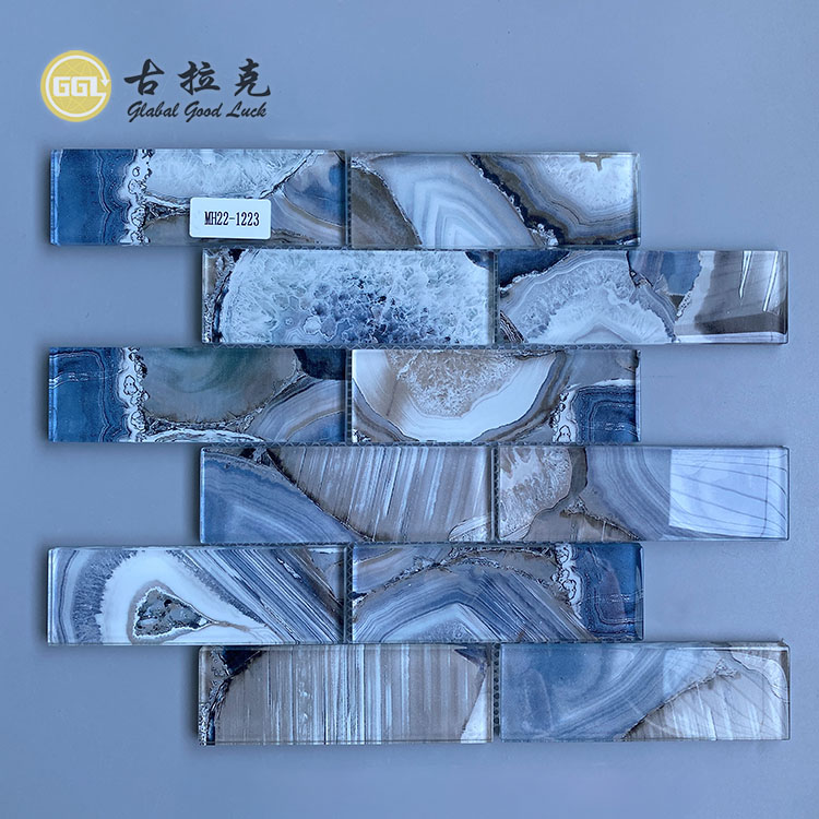 Fashion Design Hand-Painted Blue Glass Mosaic For Home Wall Tile