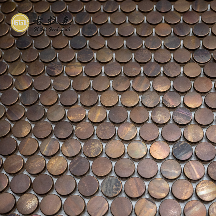 Penny Round Metal Mosaic Stainless Steel Copper Mosaic Indoor Outdoor Wall Decor