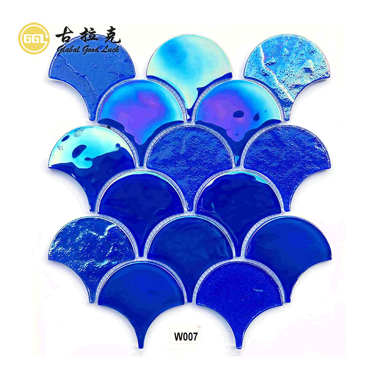 Wall Decoration Fan-shape Iridescent Glass Mosaic Swimming Pool Tile