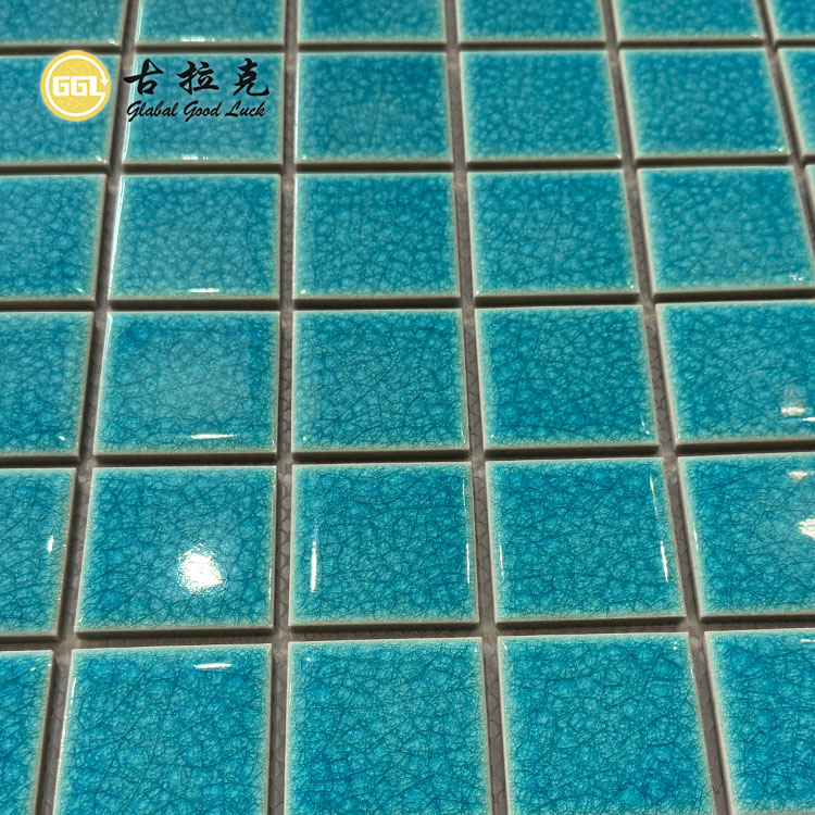 Factory Price Double Ice Crack Ceramic Blue Square Shape Mosaic Tiles