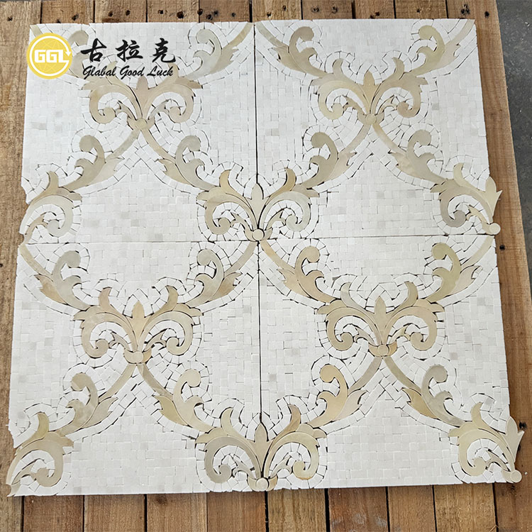 Honey Onyx Mix Thassos White Marble Flower Pattern Waterjet Mosaic Tile Wall Floor Backsplash Decor