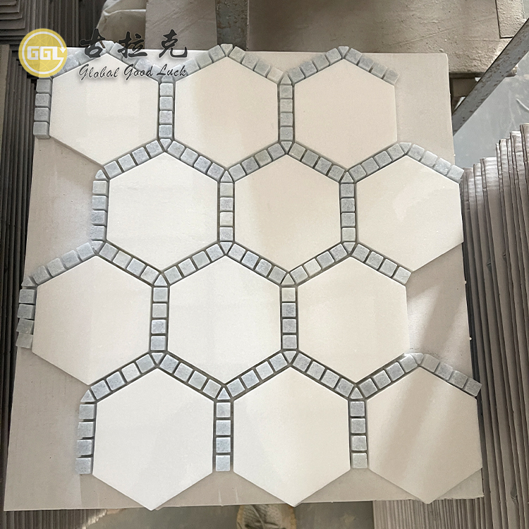 High Quality White Marble Gray Edge Mosaic For Bathroom Kitchen Tiles