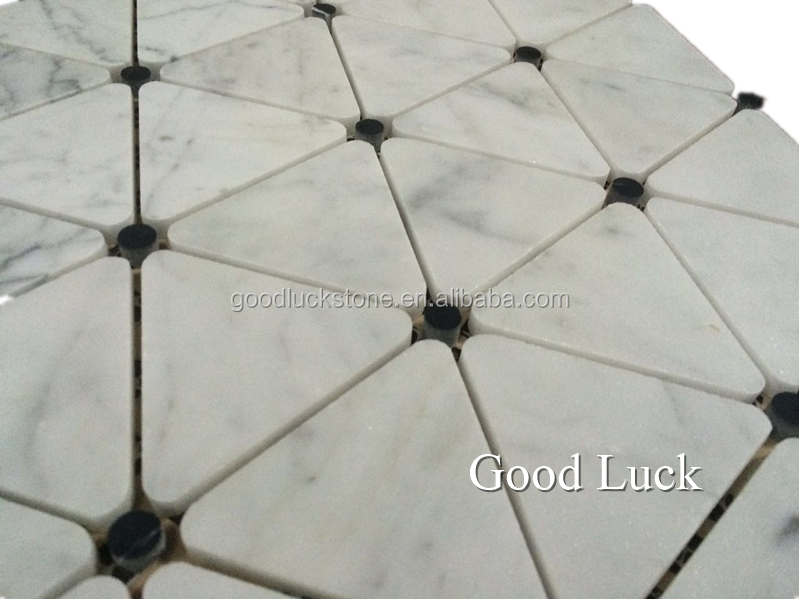 Hot Sale White Marble Triangle Mosaic Tile With Black Dots Bathroom Tiles