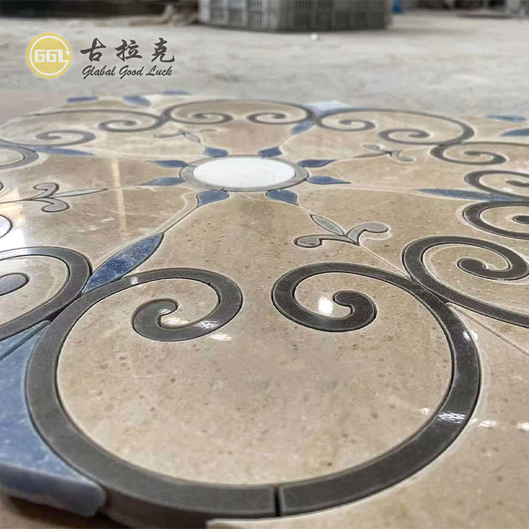 Flower Design Marble Mosaic Tile Blue Beige Stone Tile for Villa Home Decoration