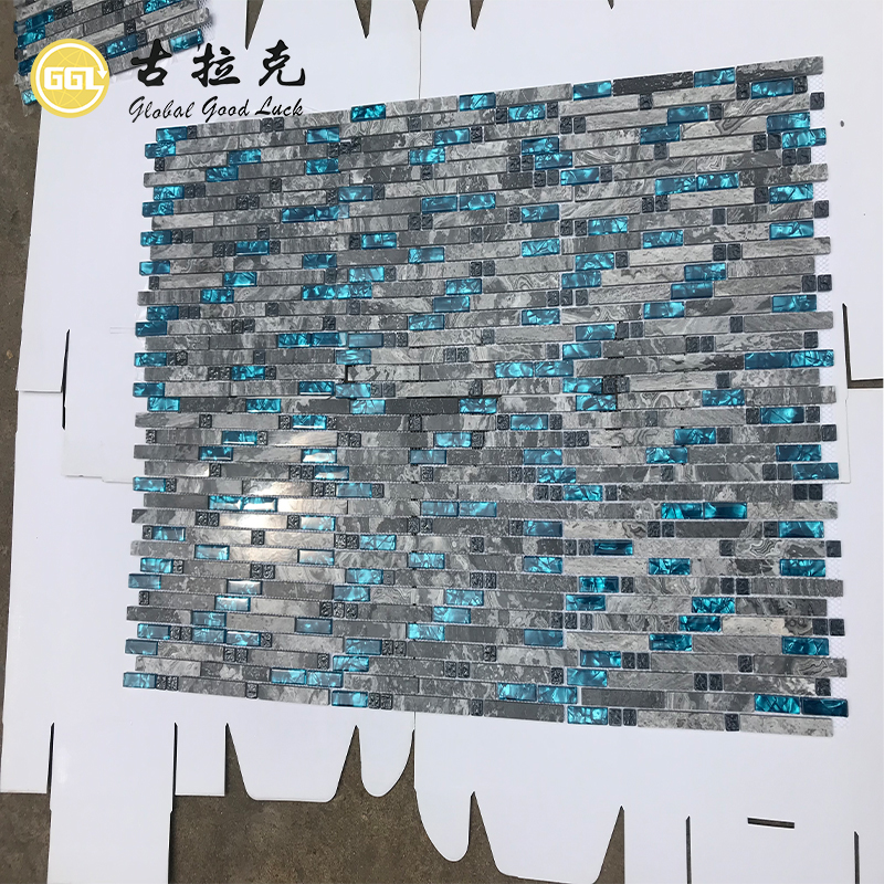 Strip Marble Mix Crystal Glass Mosaic Wall Kitchen Backsplash Bathroom Mosaic Tile
