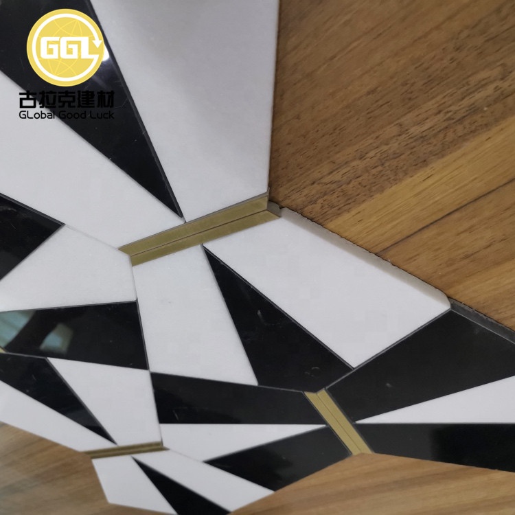 Polished Nature Marble Mix Brass Waterjet Mosaic Tile for Wall Decoration