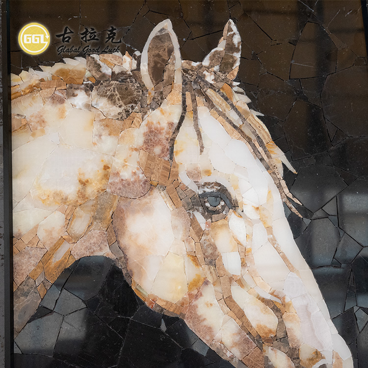 Horse Pattern Marble Stone Mural Mosaic Art Work for Wall Decor