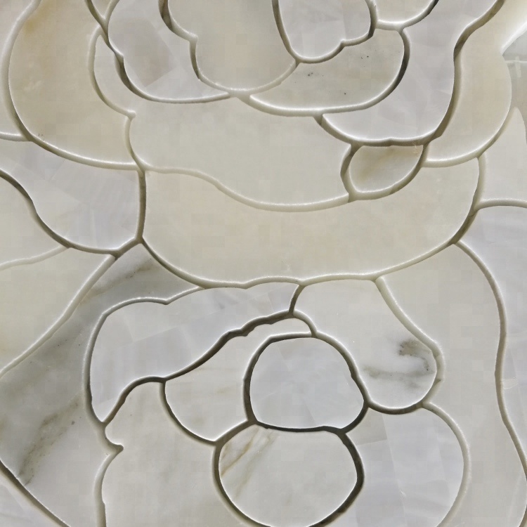 Flower Shape Marble Mix Shell Waterjet Pattern Mosaic Tiles