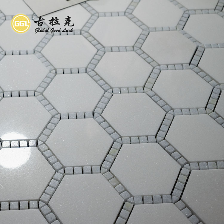 Thassos White Marble Stone Mosaic Mix Blue Stone Mosaic Tile for Floor Wall Decor