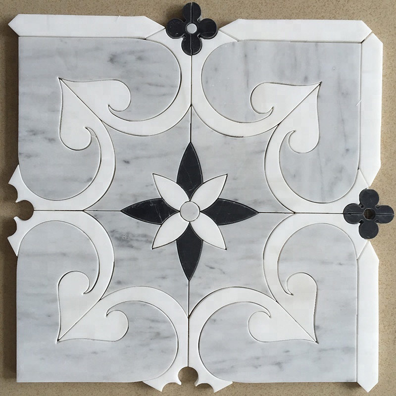  Special Water jet Marble Mosaic Tile Gray Mix Black Flower pattern Mosaic Tile