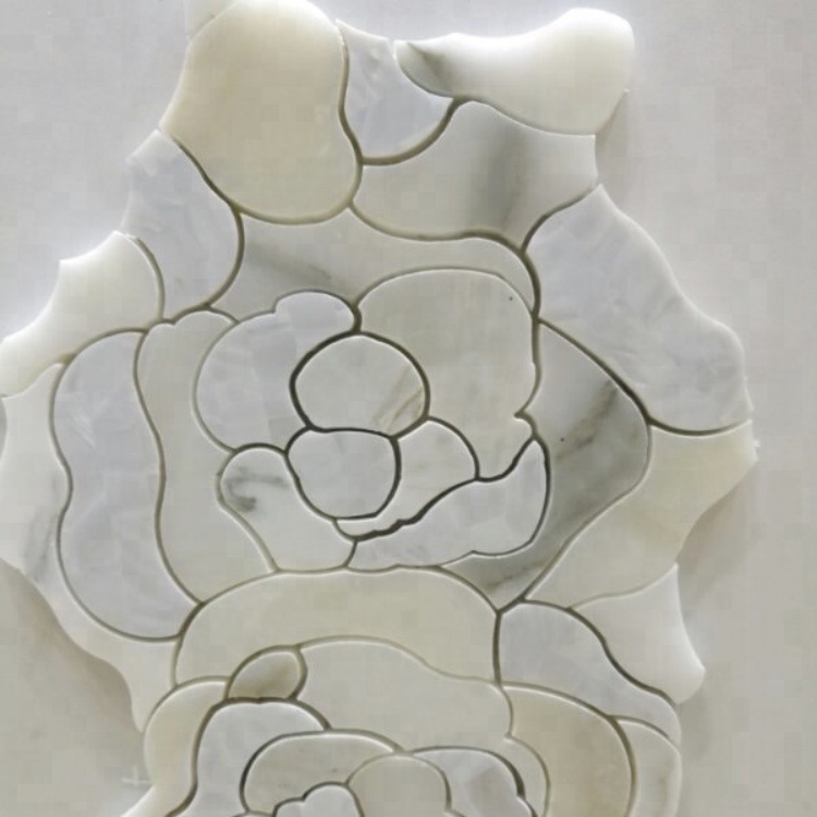 Flower Shape Marble Mix Shell Waterjet Pattern Mosaic Tiles