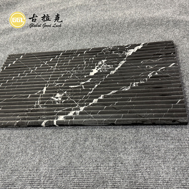 Nero Marquina Line Marble Mosaic Fluted Panel 3D Marble Tiles
