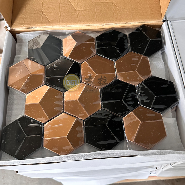 Hexagon 3D Metal Mosaic Rose Gold Mix Black Stainless Steel Mosaic Wall Tiles