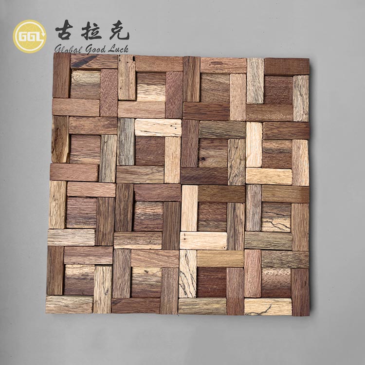 Vintage Style Natural Wood Mosaic Tile Brown Color Wall Tile for Hotel Room Office Decoration