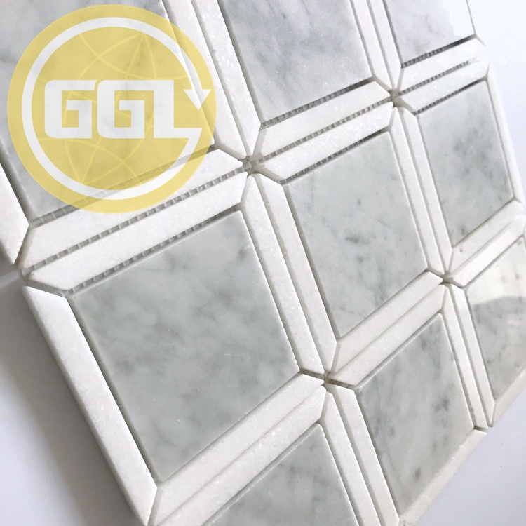 Nature White Mix Blue Marble Square Parquet Feature Marble Mosaic Tiles