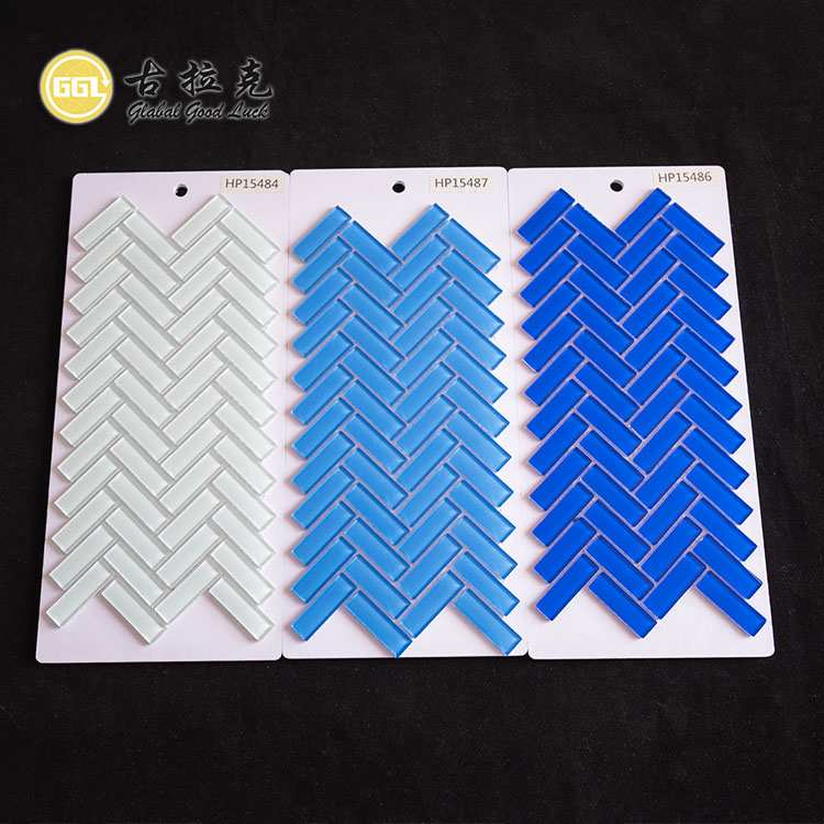 Herringbone Shape Pure Color Crystal Glass Mosaic Tiles for Wall Floor Decoration