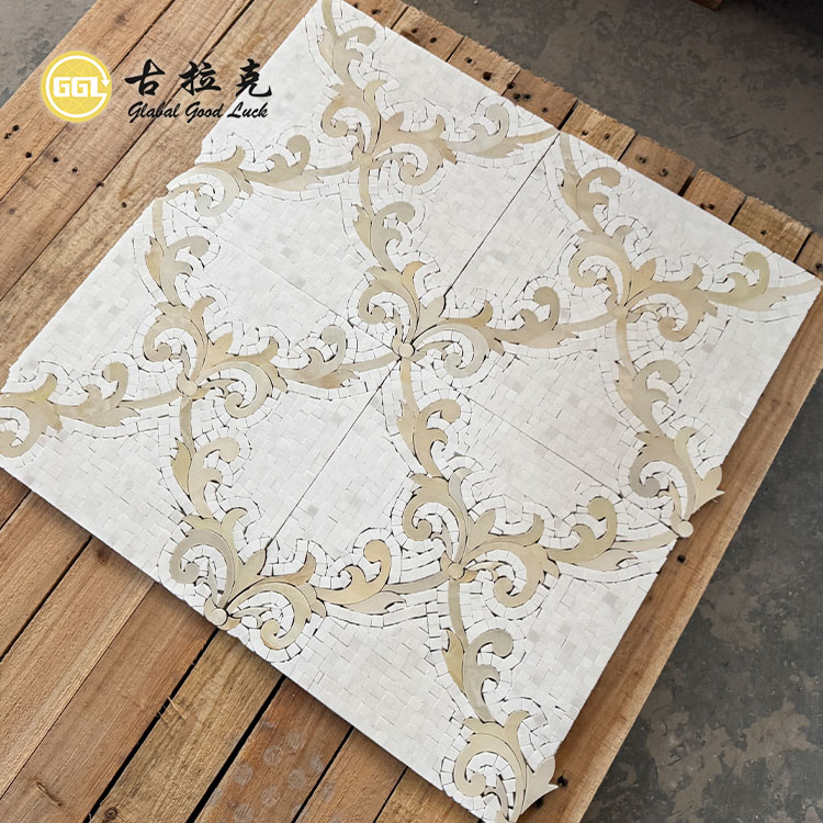 Honey Onyx Mix Thassos White Marble Flower Pattern Waterjet Mosaic Tile Wall Floor Backsplash Decor