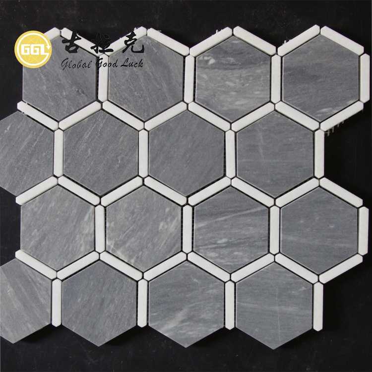 Modern Grey Mix White Marble Hexagon Marble Mosaic Tile for Kitchen Backsplash