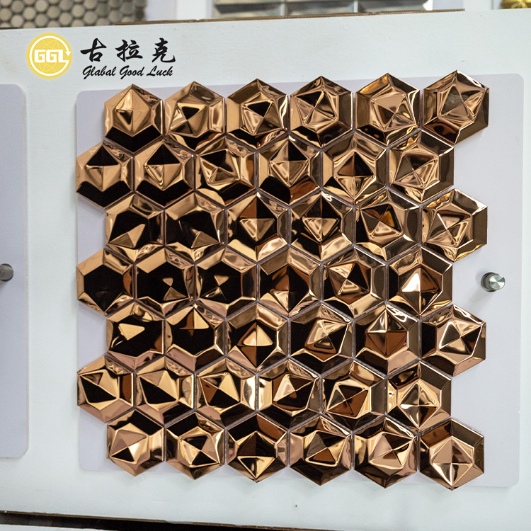Hexagon Metal Mosaic 3D Mosaic Wall Tiles Stainless Steel Wall Decor