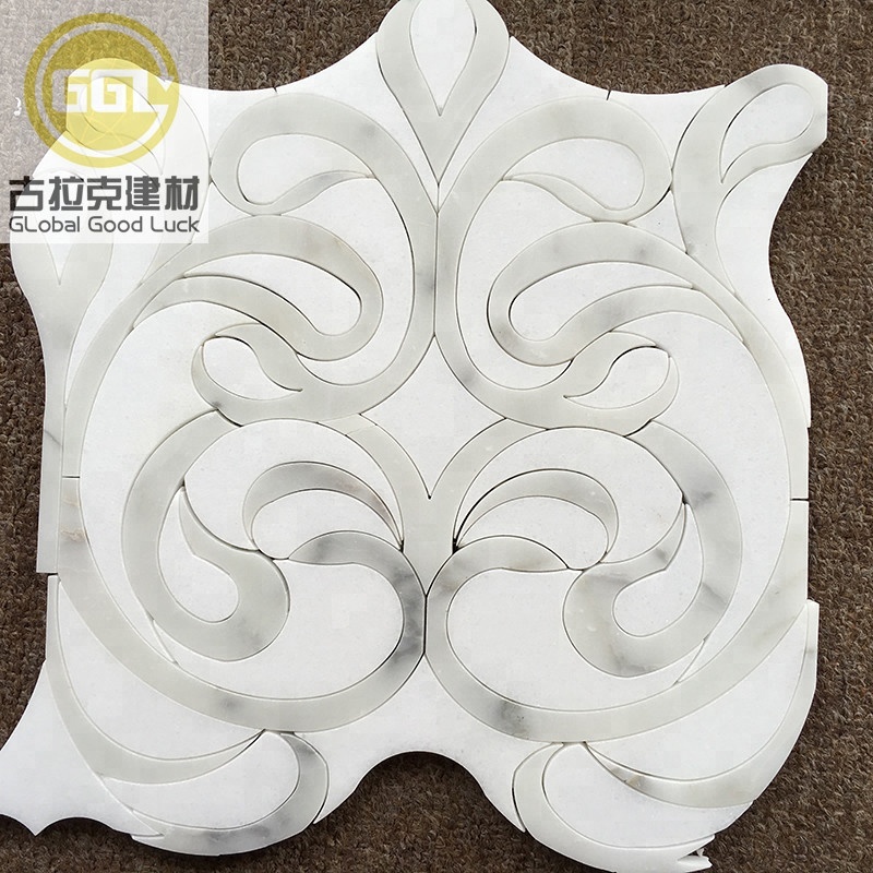 Waterjet White Tile Flower Marble Mosaic Tile for Interior Wall and Floor Decoration