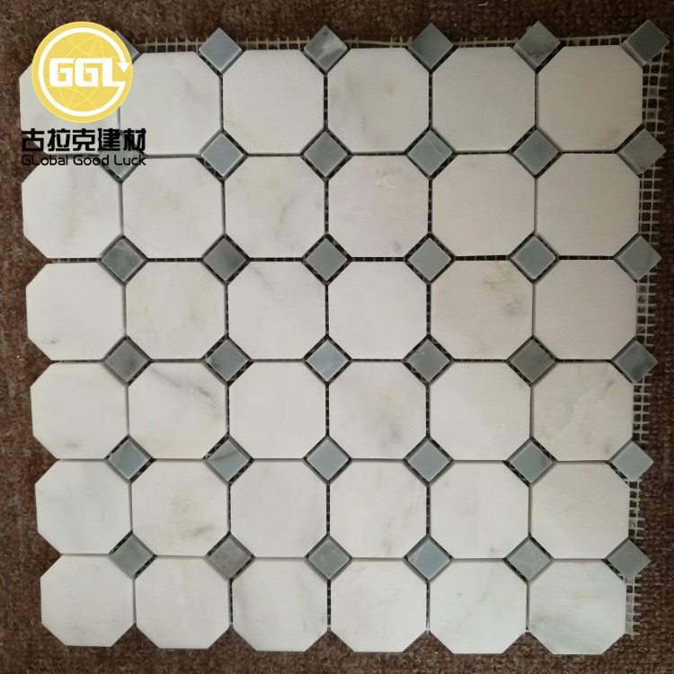 2 Inches Thassos White Mix Gray Dots Marble Octagon Pattern Marble Mosaic Tile For Villa/Hotel/Apartment Wall Floor Decor