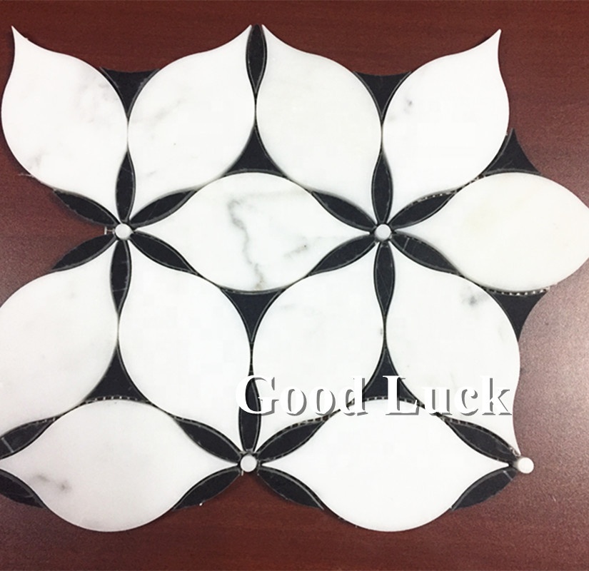 Polished Marble Flower Pattern Waterjet Mosaic Wall Floor Tiles