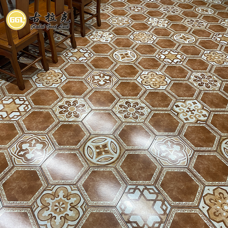 Brown Unique Flower Pattern Mixed Matt Surface for Flooring Decor