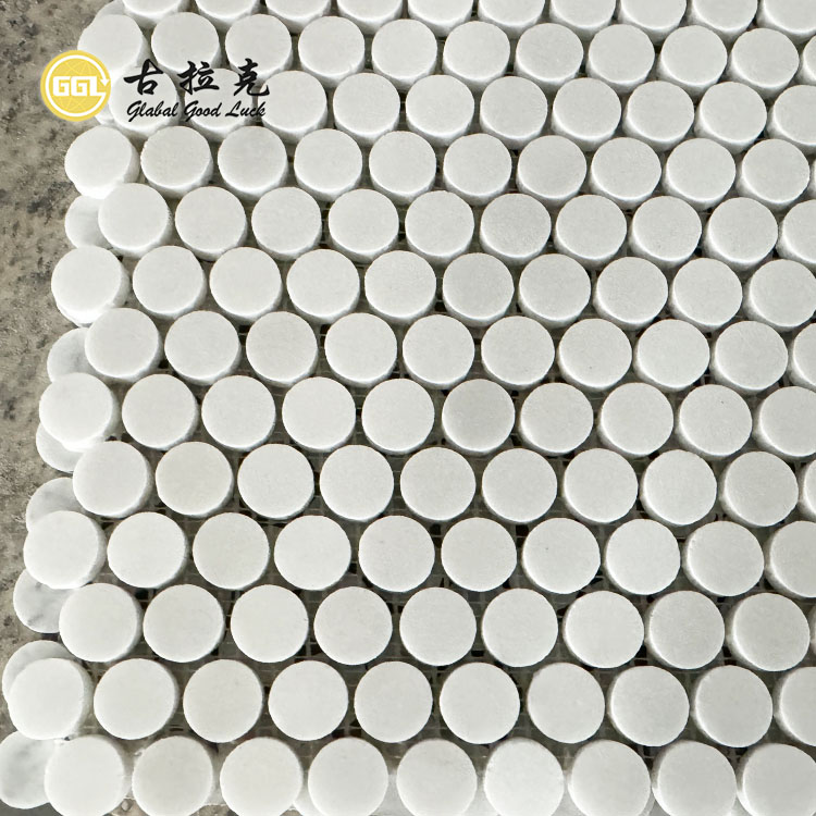 Thassos White Marble Stone Penny Round Mosaics for Home Wall Floor Decor