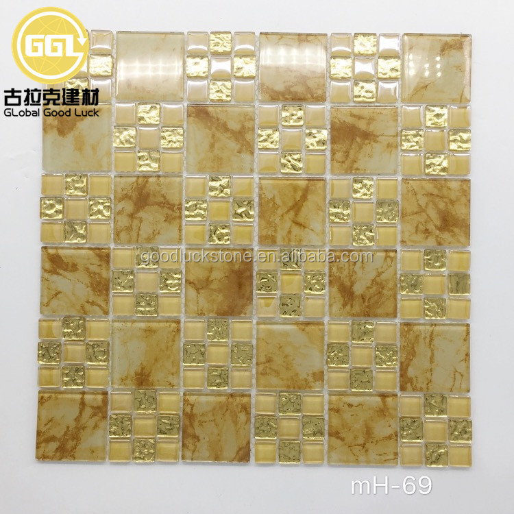 Luxury Gold Mosaic Tile Glitter Square Pattern Glass Mosaic Tile