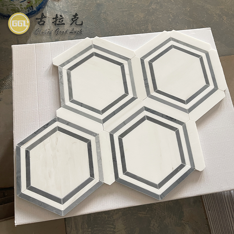 Polished Hexagon Shape Marble Mosaic Tile Simple Design for Floor Mosaics Genre
