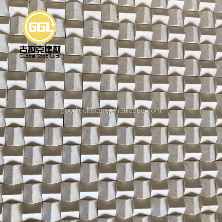 Crema Marfil Marble Basket Weave Marble Mosaic Għal Ħajt Tiles  