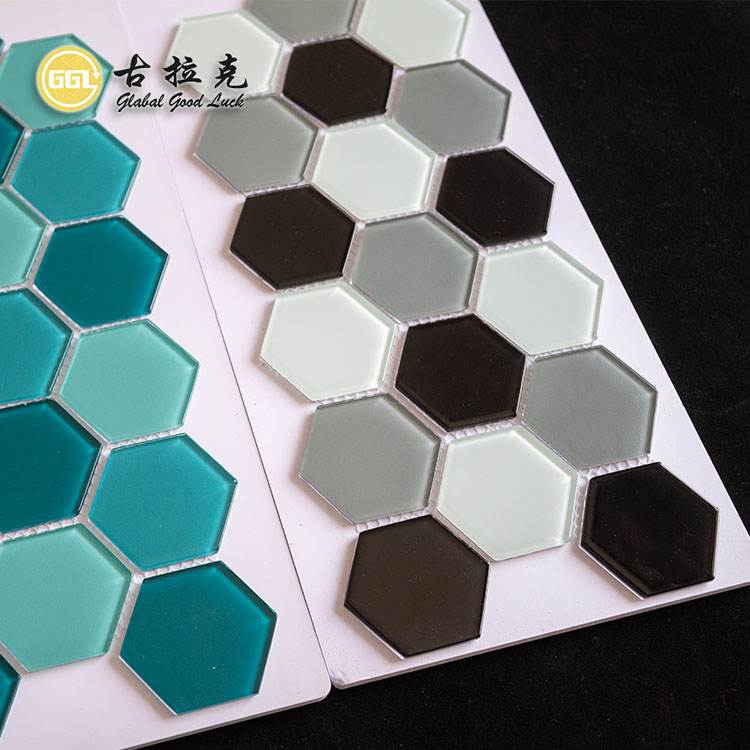 Modern Design Hexagon Shape Mix Color Crystal Glass Mosaic Tiles for Wall Decorative