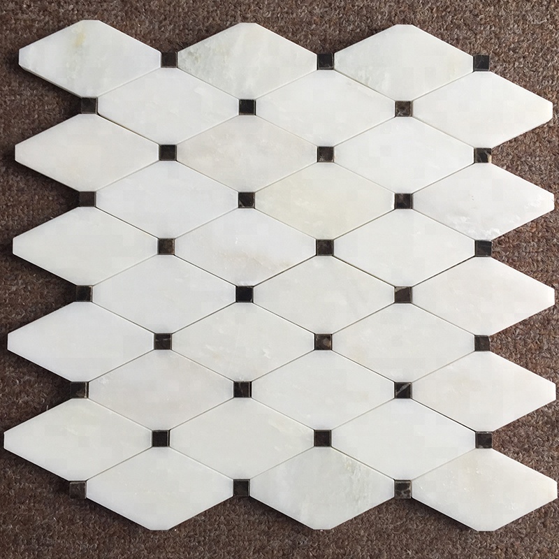 Polished White Graphic Marble Mosaic Tile for Bathroom or Toilet Wall and Floor Decor