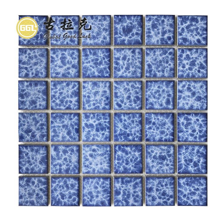 Kiln-surface Mosaic Ceramic Blue Square Shape Mosaic Tiles For Wall Decor