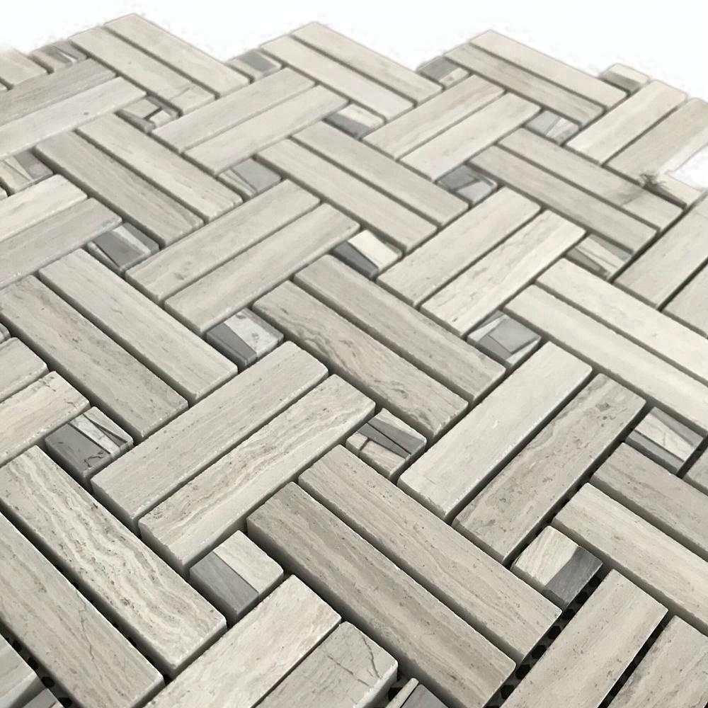 Wood Grain Marble Basket Weave Shape Stone Marble Mosaic Tile