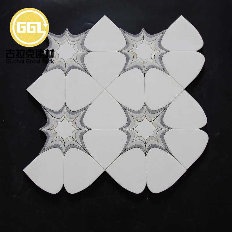 Premium Quality Marble Waterjet Parquet Feature Mosaic Tile Inlay Shell Design