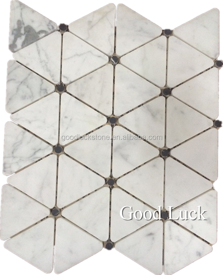 Hot Sale White Marble Triangle Mosaic Tile With Black Dots Bathroom Tiles