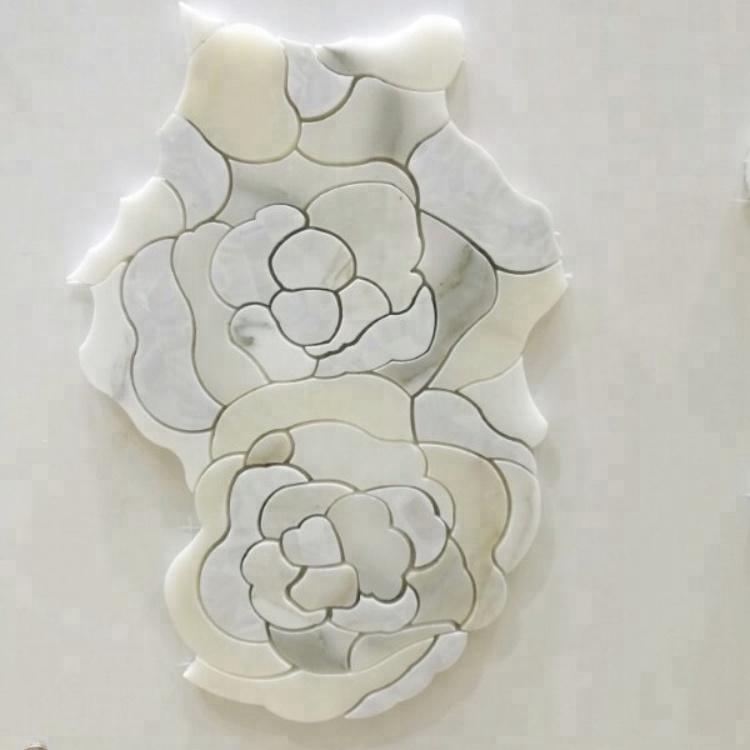 Flower Shape Marble Mix Shell Waterjet Pattern Mosaic Tiles