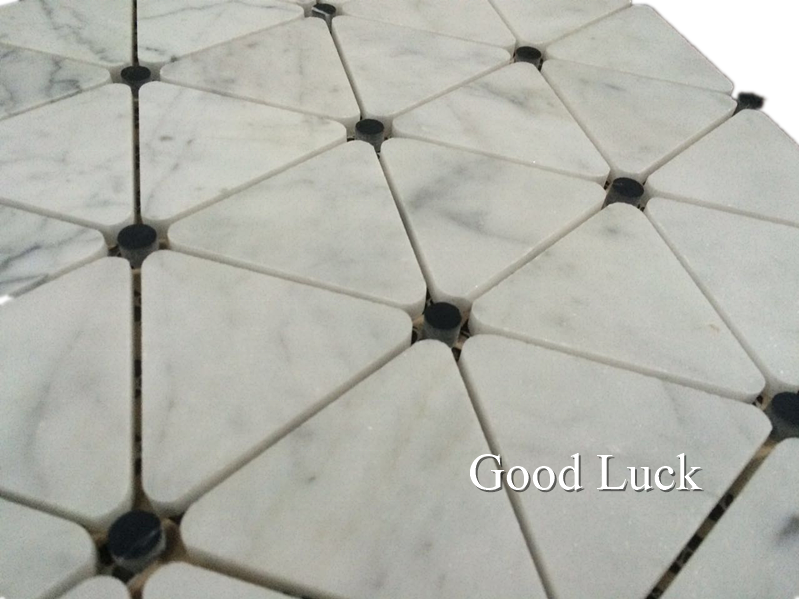 Hot Sale White Marble Triangle Mosaic Tile With Black Dots Bathroom Tiles